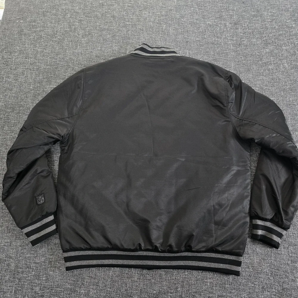 NFL Varsity Bomber Jacket Mens Large Black Gray Snap Front NFL Logo